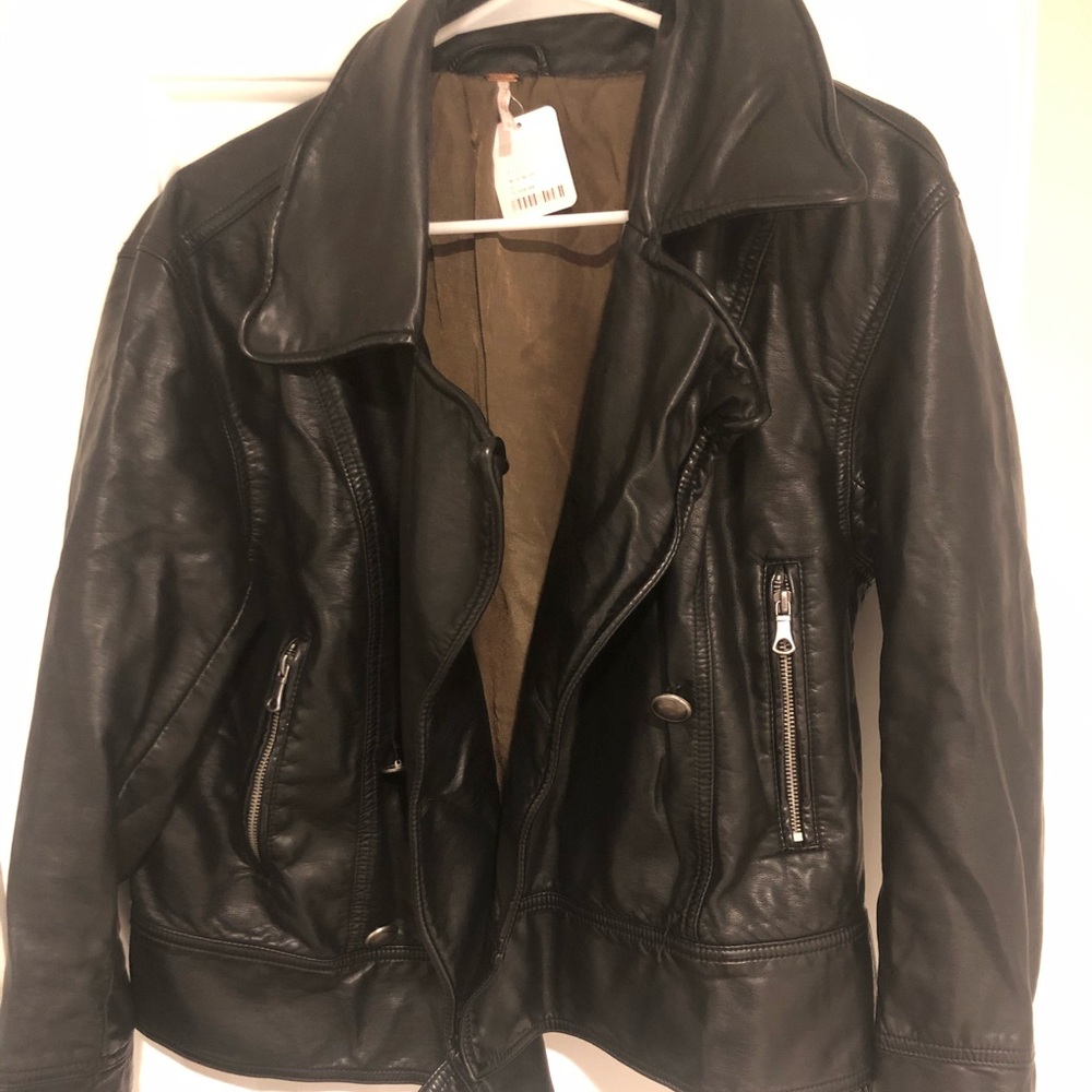 Free People Black Leather Jacket NWT